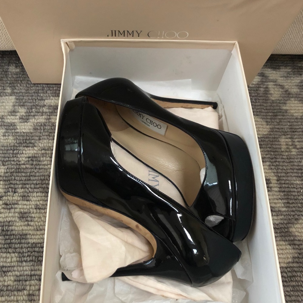 Jimmy Choo Crown Patent Peep Toe Heels - Picture 5 of 5